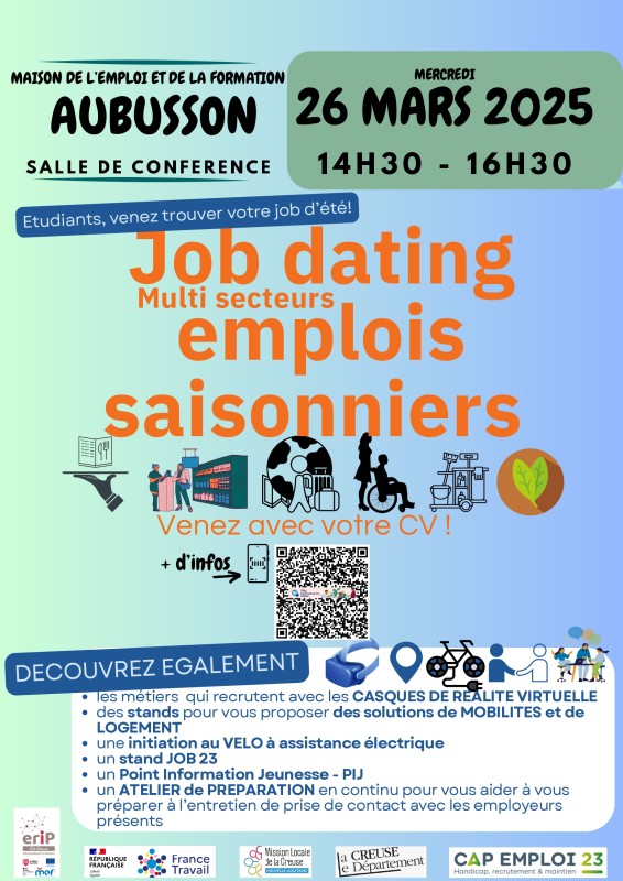 Affiche Job dating saisonnier mars 2025